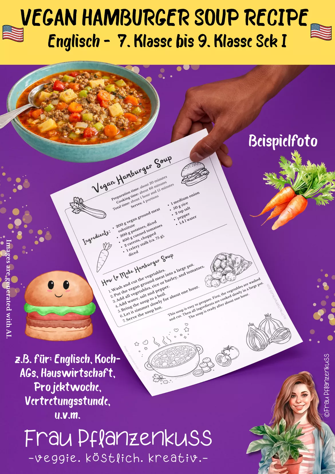 Bild in der Beschreibung des Unterrichtsmaterials Englisch Rezept: Vegan Hamburger Soup Recipe 7. bis 9. Klasse von Frau Pflanzenkuss #2