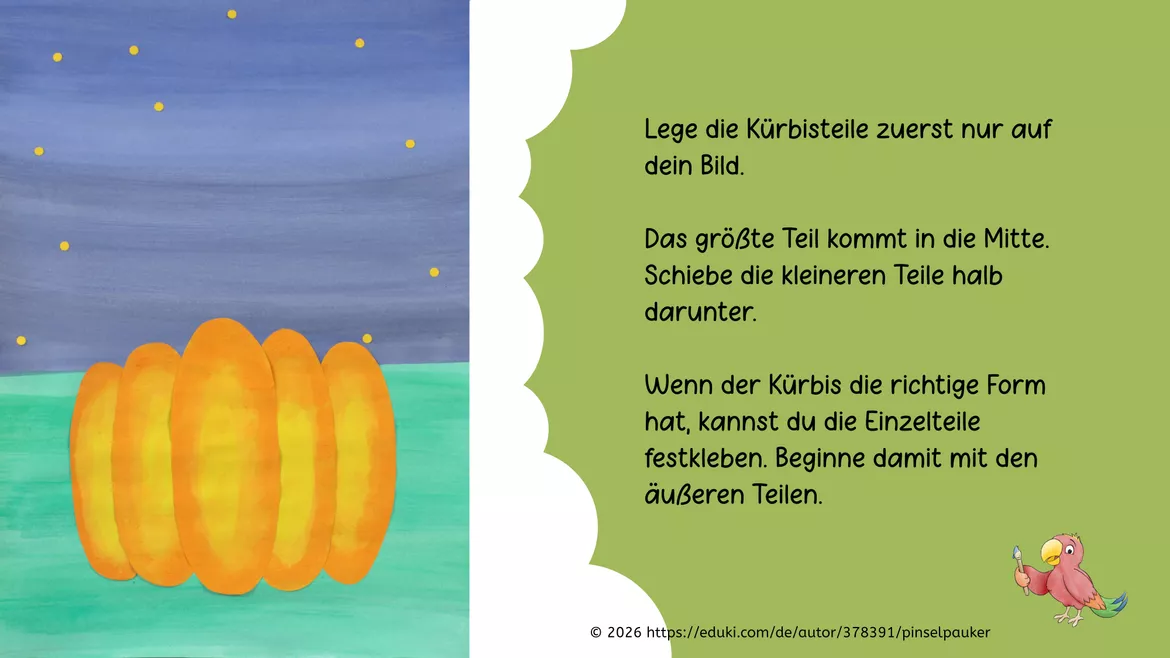 Bild in der Beschreibung des Unterrichtsmaterials Kunst Halloween, Kürbis mit Hut, Herbst von Pinselpauker #2