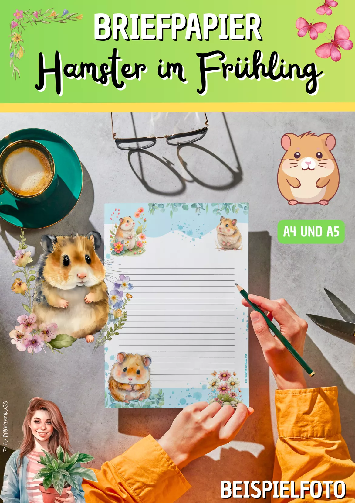 Bild in der Beschreibung des Unterrichtsmaterials Briefpapier Hamster im Frühling 2. bis 6. Klasse von Frau Pflanzenkuss #1