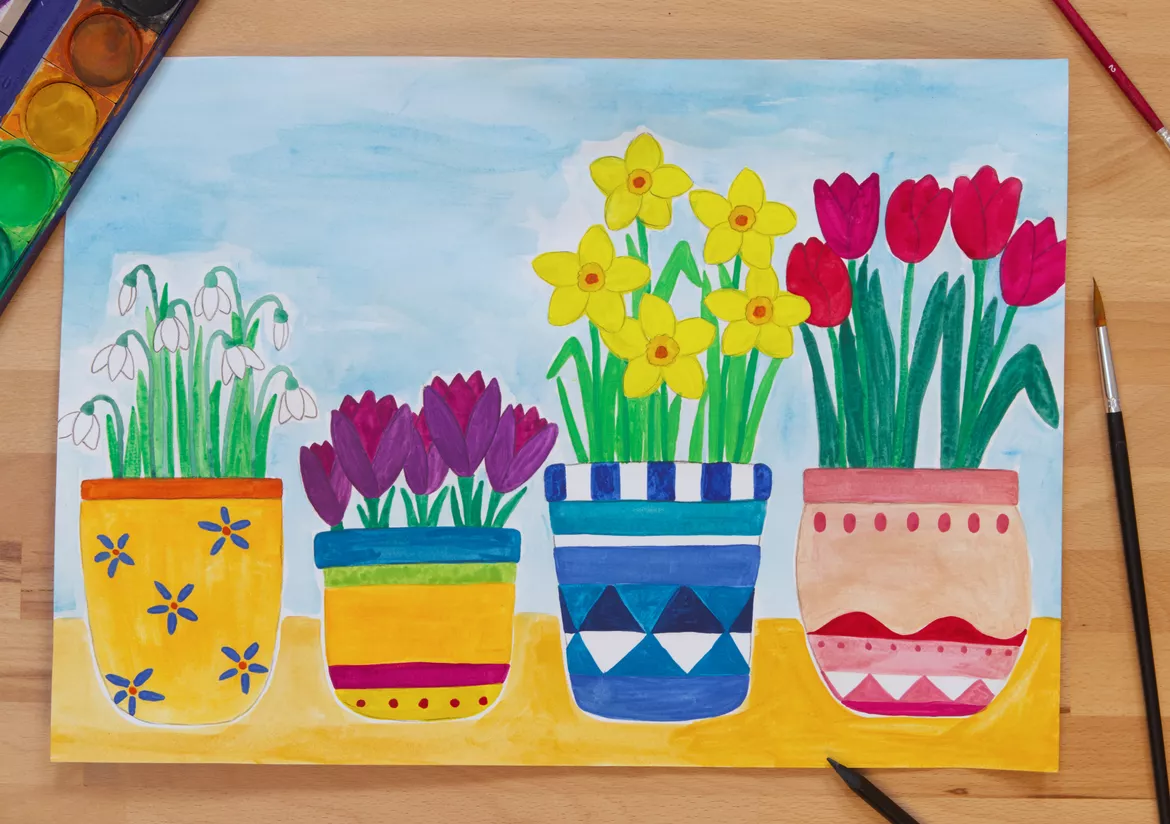 Bild in der Beschreibung des Unterrichtsmaterials Kunst Frühling, Frühlingsblumen malen, Grundschule von Pinselpauker #1