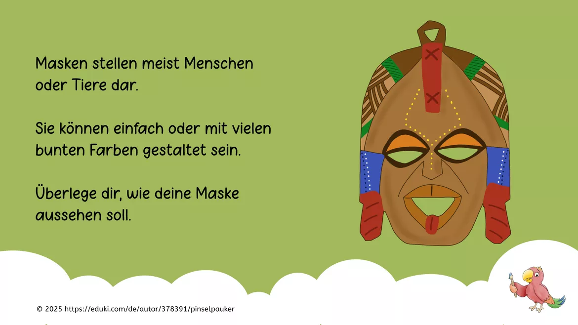 Bild in der Beschreibung des Unterrichtsmaterials Kunst Grundschule, Afrikanische Masken aus Pappe basteln von Pinselpauker #3