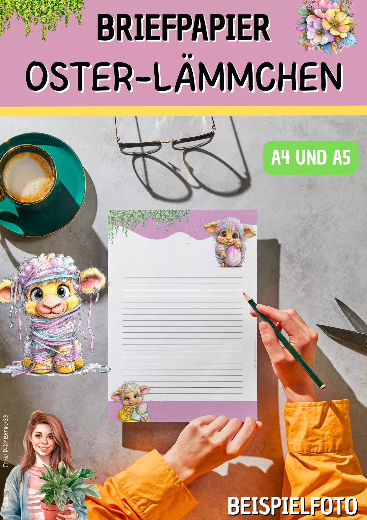Bild in der Beschreibung des Unterrichtsmaterials Briefpapier Osterlämmchen 2. bis 6. Klasse Briefe schreiben von Frau Pflanzenkuss #2
