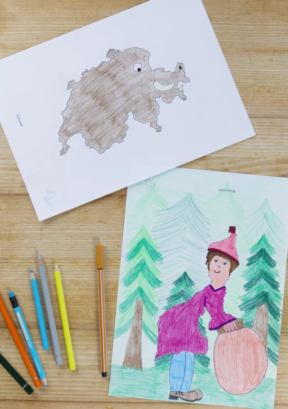 Bild in der Beschreibung des Unterrichtsmaterials Kunst Grundschule, Bilder aus Landkarten gestalten von Pinselpauker #1