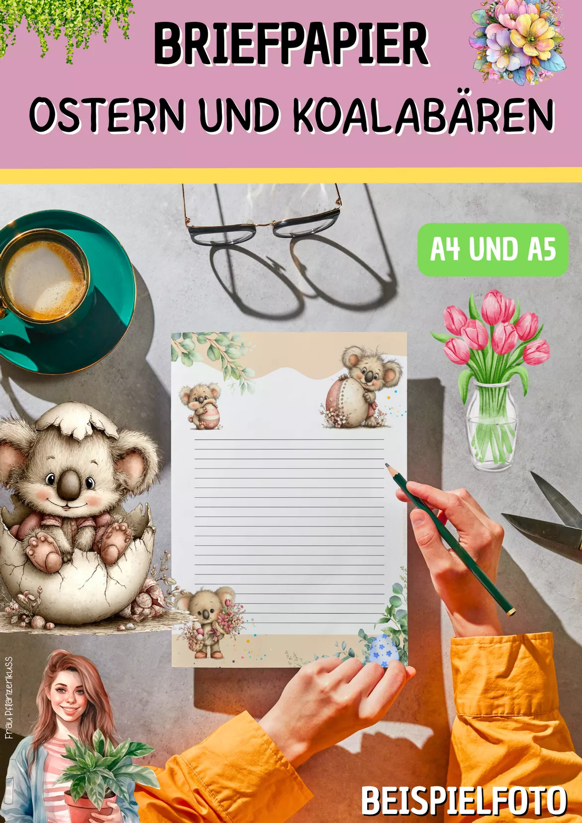 Bild in der Beschreibung des Unterrichtsmaterials Briefpapier Ostern und Koala ab 2. Klasse Briefe schreiben von Frau Pflanzenkuss #2