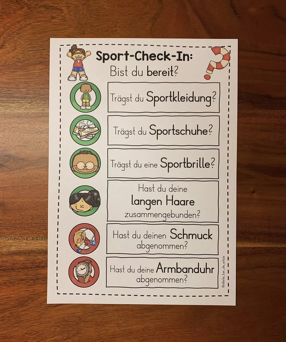 Bild in der Beschreibung des Unterrichtsmaterials Sport-Check-In - Sicherheitscheck vor dem Sportunterricht (Ritual, Klassenmanagement, Bildkarten) von allerlei_fuer_die_schule #3