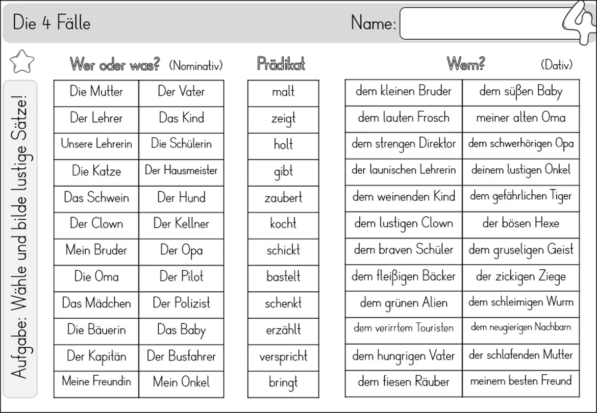 Bild in der Beschreibung des Unterrichtsmaterials Komplettpaket - Die 4 / vier Fälle - Nominativ, Genitiv, Dativ & Akkusativ von Odd Bird & Company #4