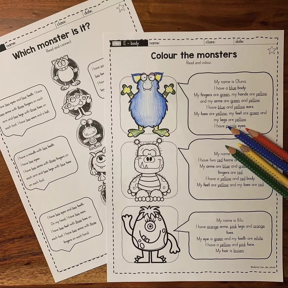 Bild in der Beschreibung des Unterrichtsmaterials Monster Body Parts Englisch Grundschule (Klasse 3–4) – Arbeitsmaterialien zu Body Parts mit Spielen, Speaking von allerlei_fuer_die_schule #1