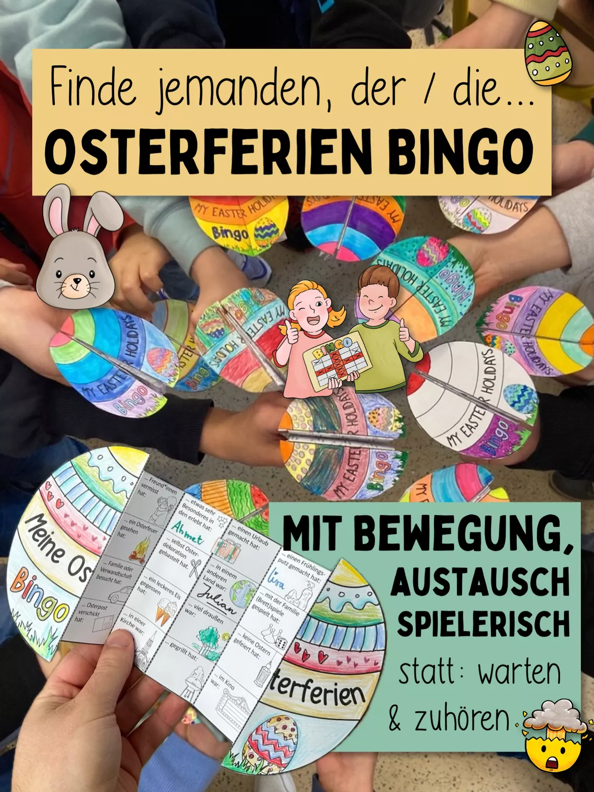 Bild in der Beschreibung des Unterrichtsmaterials Osterferien Bingo - Finde jemanden, der / die ... (+ Basteln) Spiel von Doodleteacher #4
