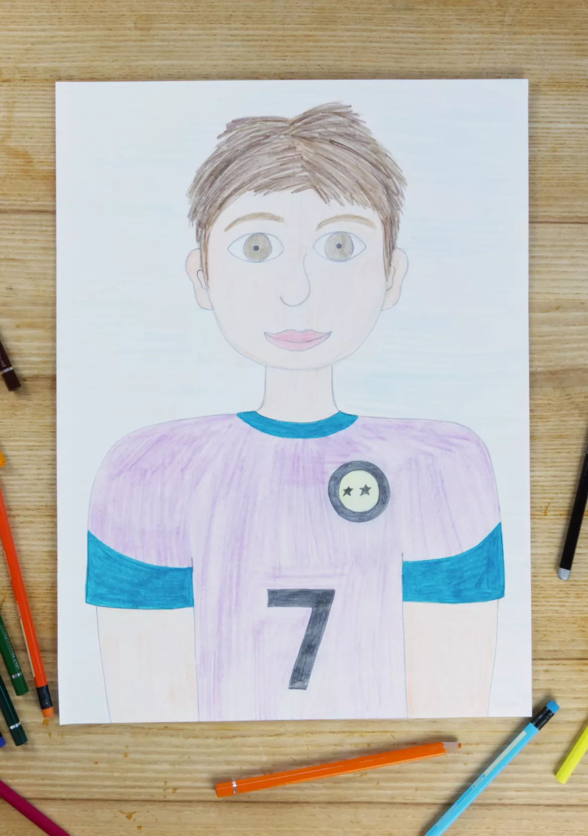 Bild in der Beschreibung des Unterrichtsmaterials Kunst Fußball, Male ein Fußballer Portrait, Grundschule von Pinselpauker #1