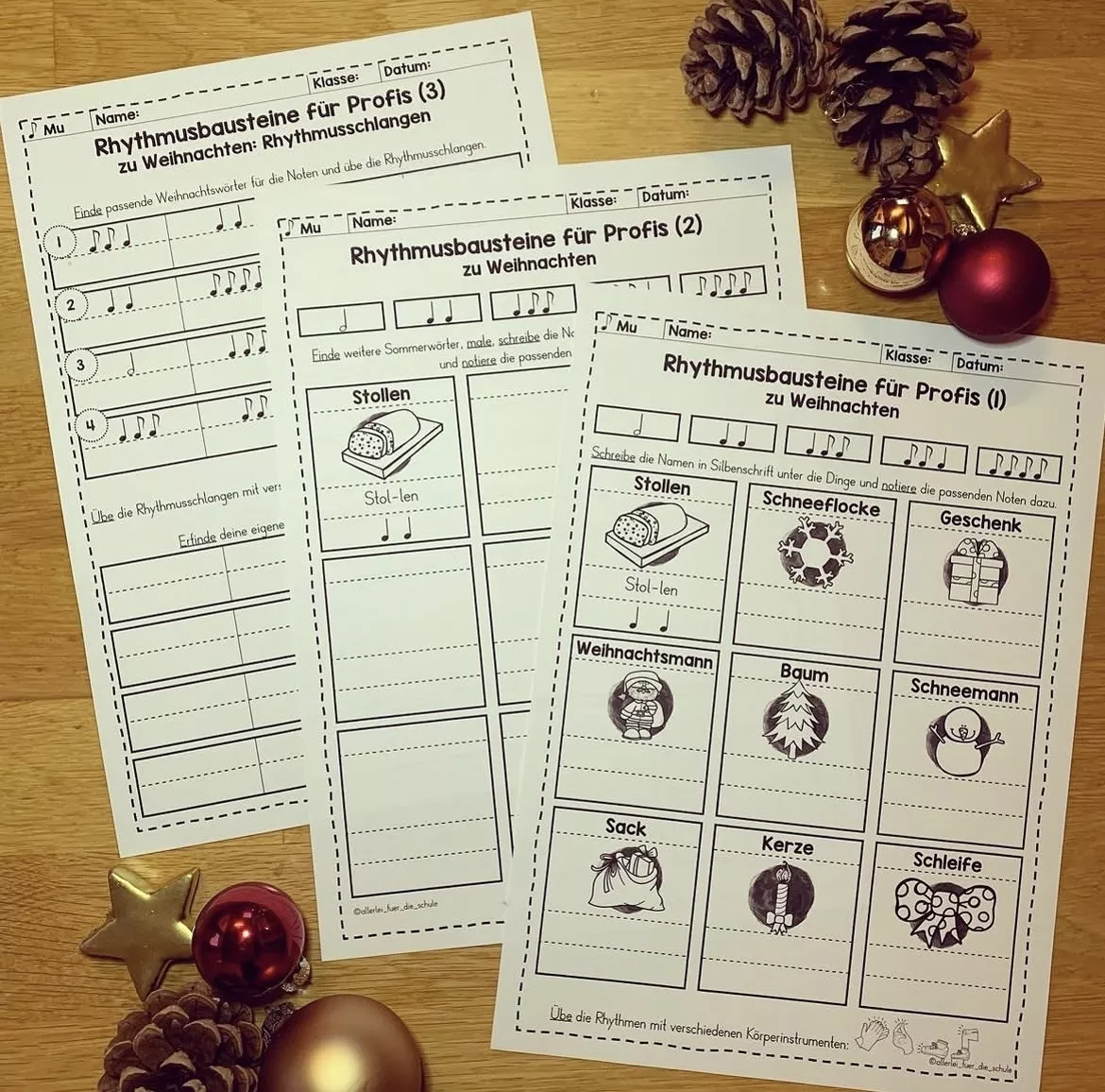 Bild in der Beschreibung des Unterrichtsmaterials Rhythmusbausteine Weihnachten – Musik Grundschule (Klasse 1–3) | Notenwerte spielerisch üben & Bodypercussion von allerlei_fuer_die_schule #3