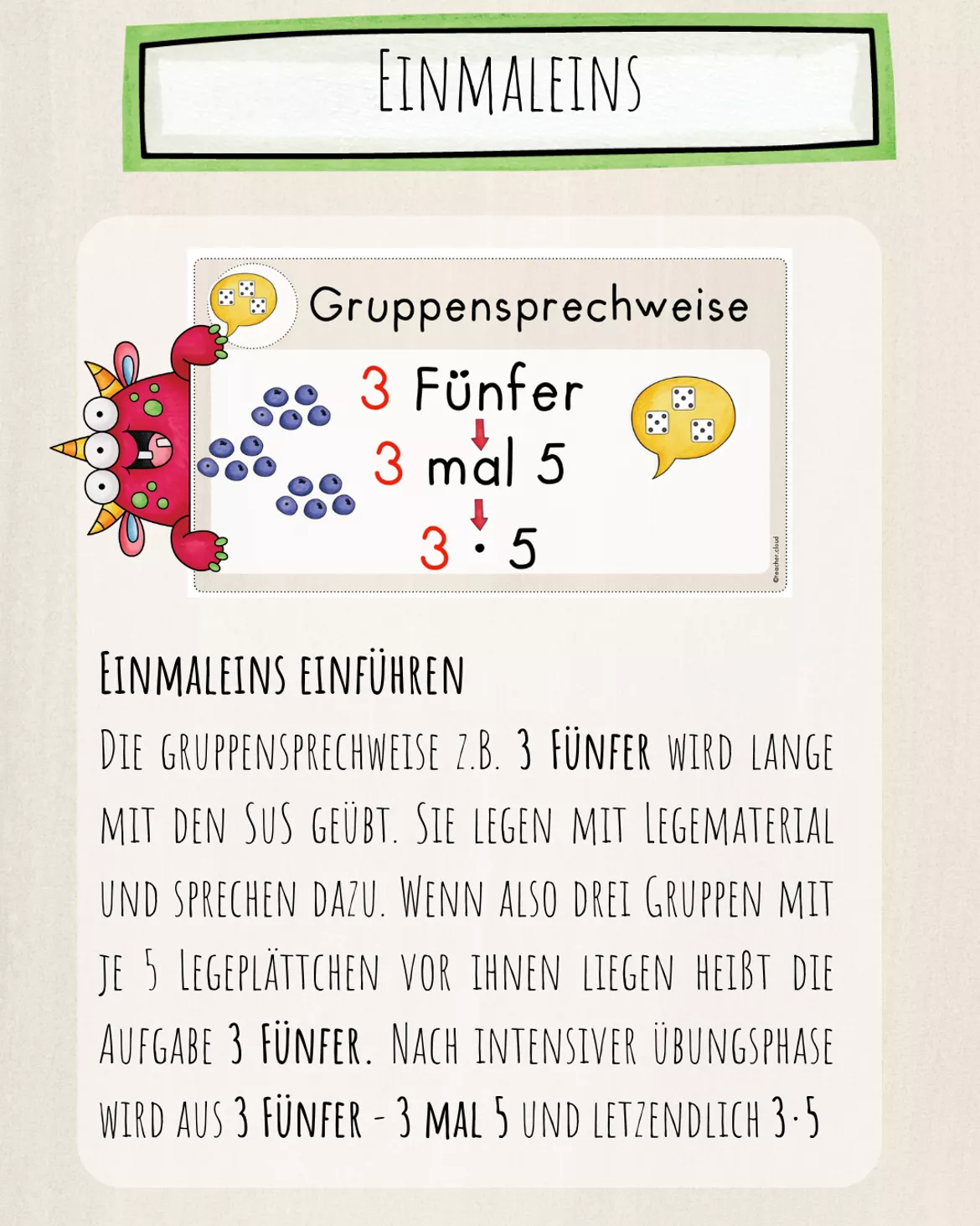 Bild in der Beschreibung des Unterrichtsmaterials Einmaleins - Materialpaket von teacher.cloud #1