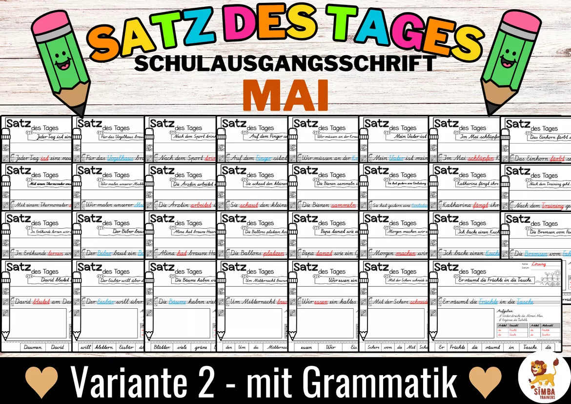 Bild in der Beschreibung des Unterrichtsmaterials Sätze schreiben / Satz des Tages / Schüttelsätze (Schulausgangsschrift) schreiben Frühling Muttertag Vatertag Mai von SIMBA Trainers Education #5