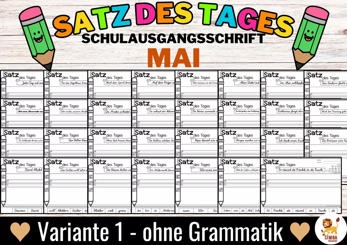 Bild in der Beschreibung des Unterrichtsmaterials Sätze schreiben / Satz des Tages / Schüttelsätze (Schulausgangsschrift) schreiben Frühling Muttertag Vatertag Mai von SIMBA Trainers Education #4