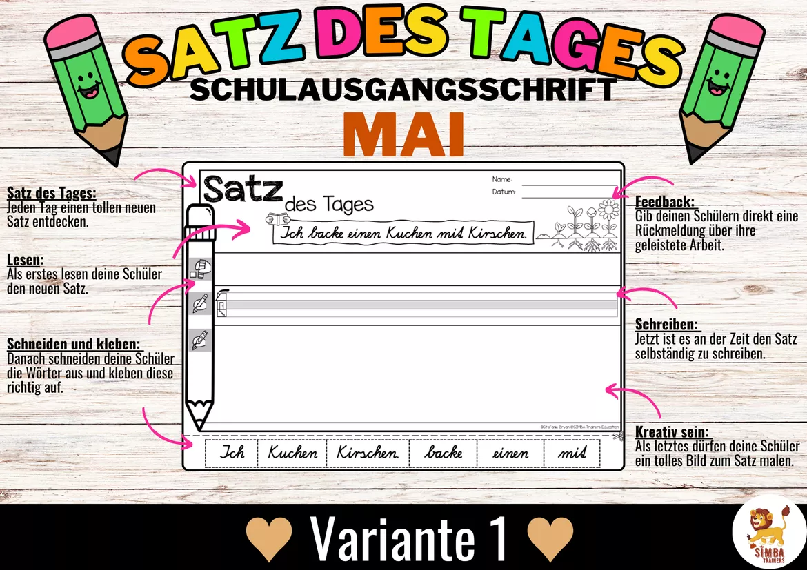 Bild in der Beschreibung des Unterrichtsmaterials Sätze schreiben / Satz des Tages / Schüttelsätze (Schulausgangsschrift) schreiben Frühling Muttertag Vatertag Mai von SIMBA Trainers Education #1