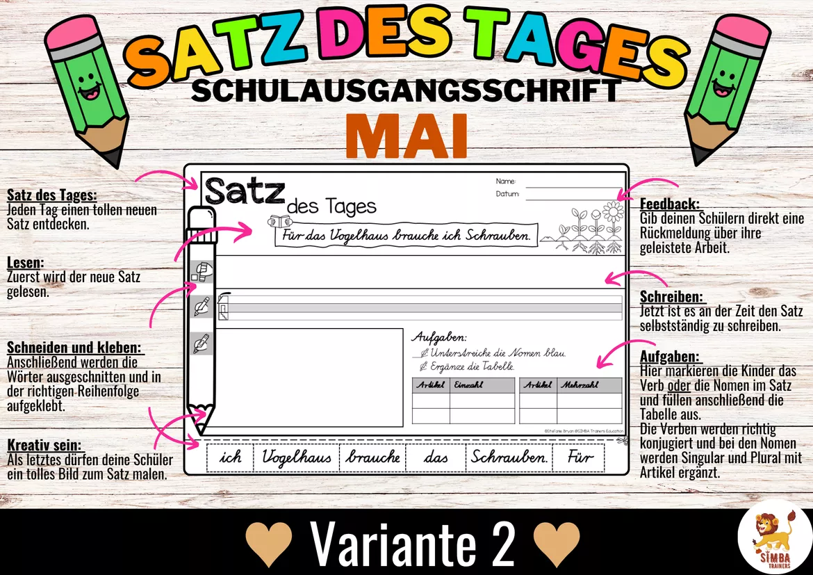 Bild in der Beschreibung des Unterrichtsmaterials Sätze schreiben / Satz des Tages / Schüttelsätze (Schulausgangsschrift) schreiben Frühling Muttertag Vatertag Mai von SIMBA Trainers Education #2