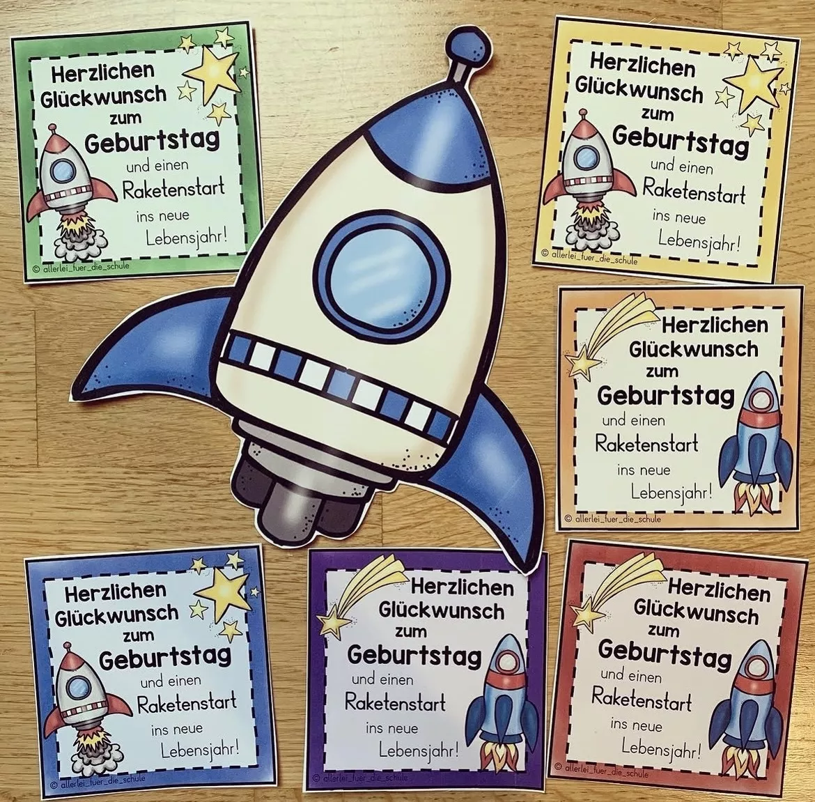 Bild in der Beschreibung des Unterrichtsmaterials Grußkärtchen zum Geburtstag - Raketenstart ins neue Lebensjahr von allerlei_fuer_die_schule #1
