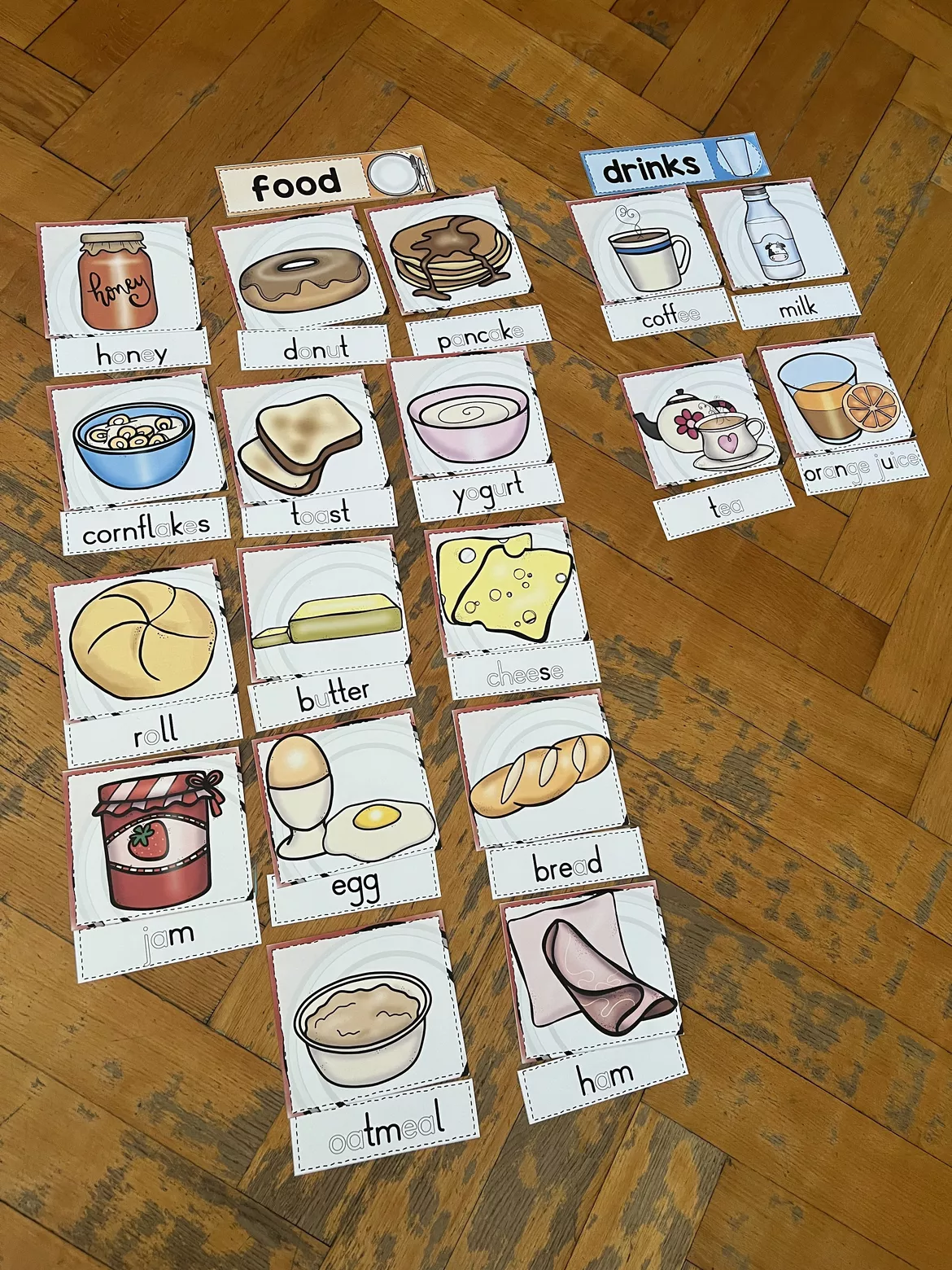 Bild in der Beschreibung des Unterrichtsmaterials Bildkarten Breakfast Englisch Grundschule – Frühstück Vokabeln (Klasse 3–4) | Food & Drinks Wortschatz von allerlei_fuer_die_schule #1
