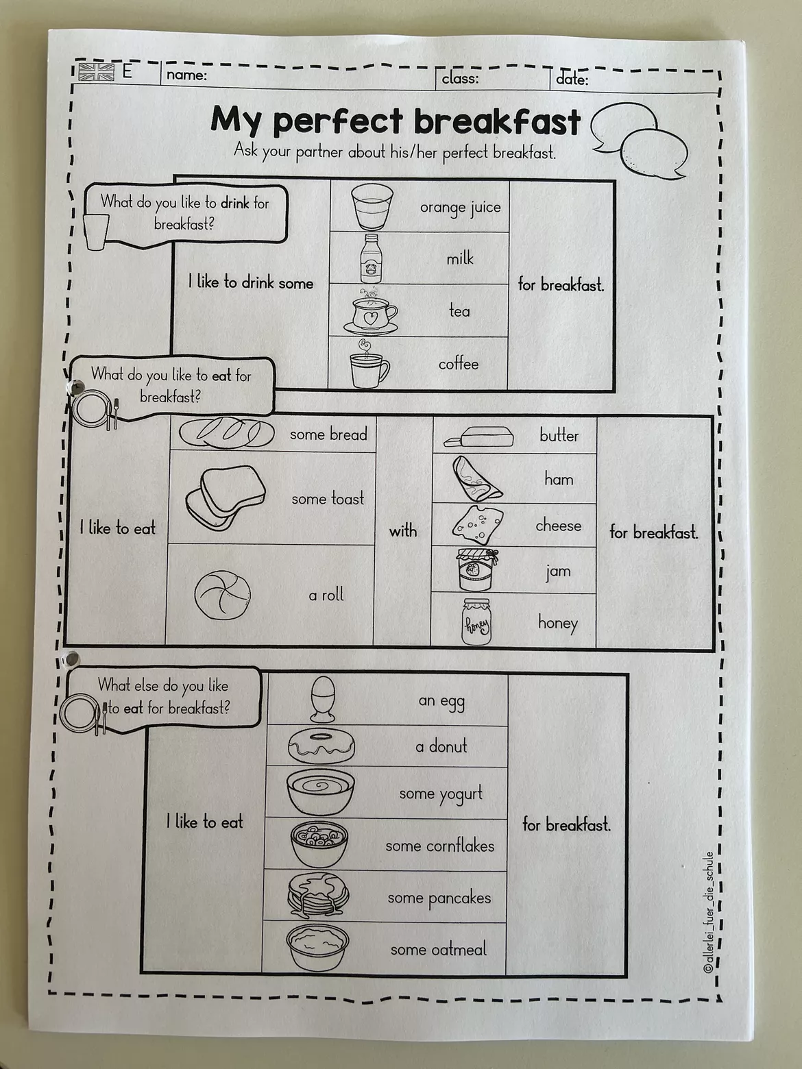 Bild in der Beschreibung des Unterrichtsmaterials Breakfast: Materialpaket für den Englischunterricht I Grundschule Klasse 3 und 4 von allerlei_fuer_die_schule #4