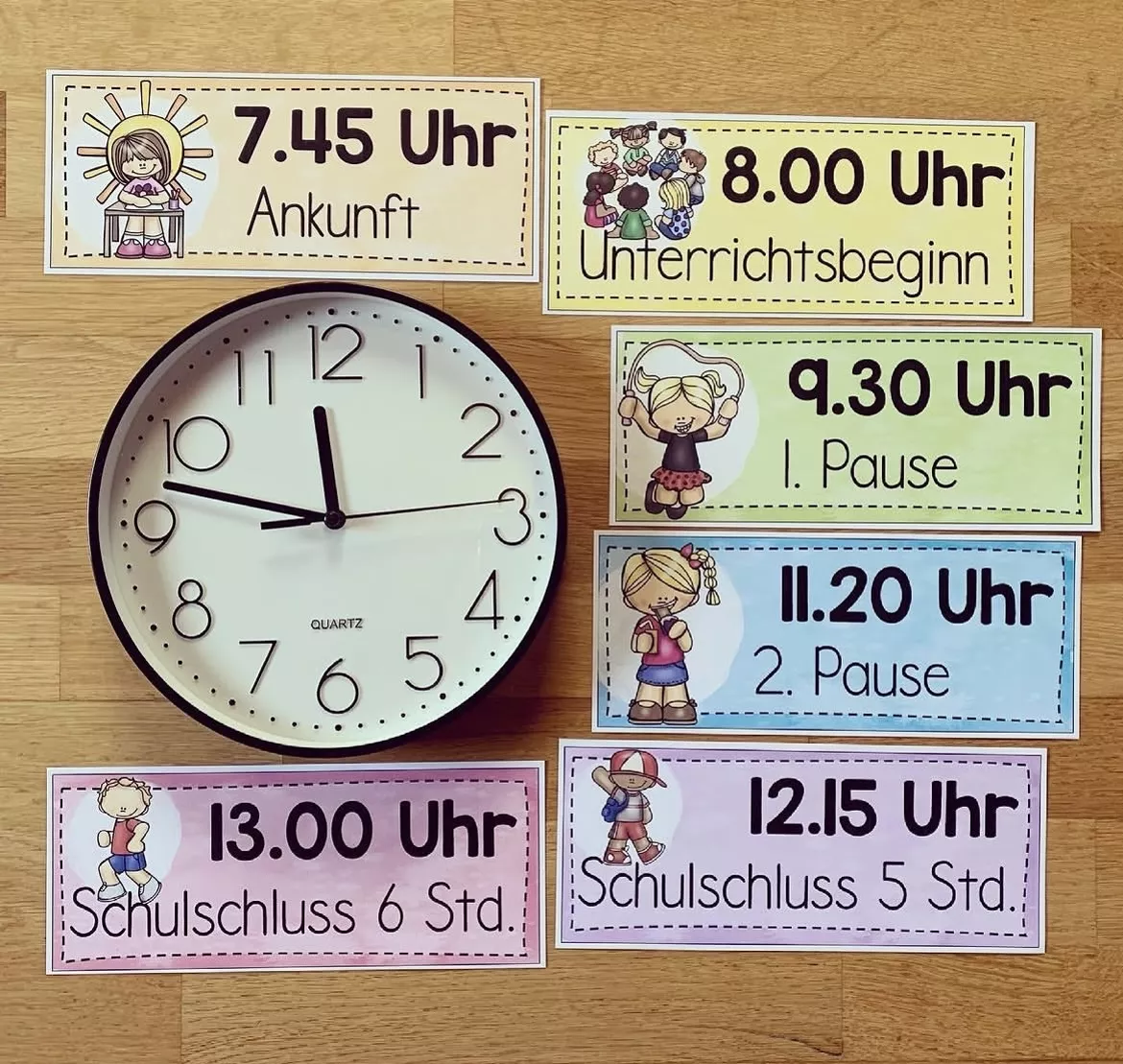 Bild in der Beschreibung des Unterrichtsmaterials Wichtige Uhrzeiten zur Strukturierung des Schultags - Aushang für das Klassenzimmer von allerlei_fuer_die_schule #1