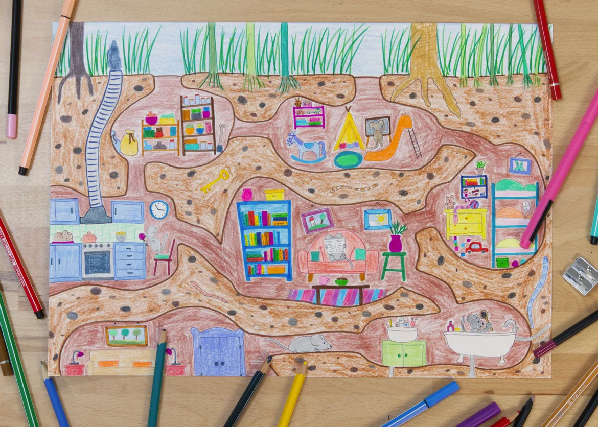 Bild in der Beschreibung des Unterrichtsmaterials Kunst Tiere, Ein Blick in die Mäusehöhle, Grundschule von Pinselpauker #1