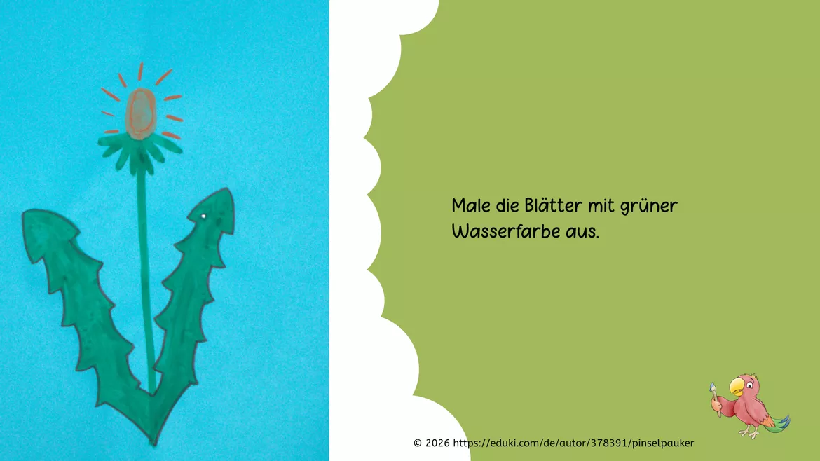 Bild in der Beschreibung des Unterrichtsmaterials Kunst Frühling, Pusteblume drucken, Löwenzahn, Grundschule von Pinselpauker #2