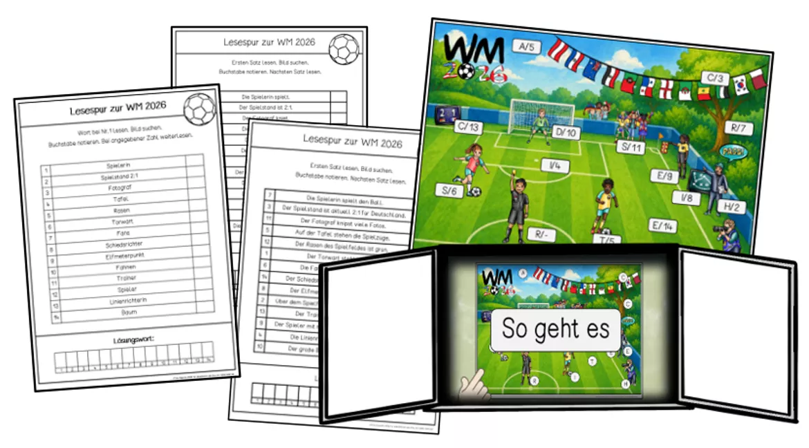 Bild in der Beschreibung des Unterrichtsmaterials Lesespur "WM 2026" (Fußball) - Klasse 1-4 von Frau Espunkt #1