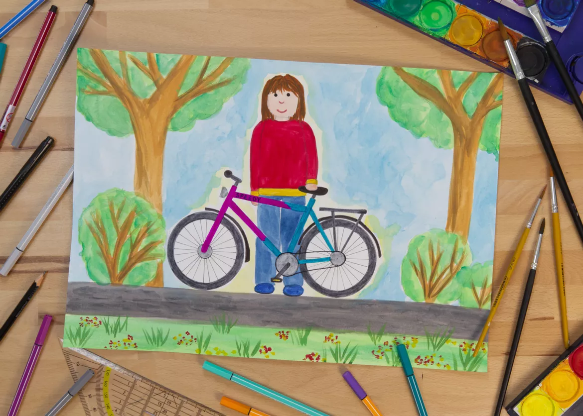 Bild in der Beschreibung des Unterrichtsmaterials Kunst Frühling, Ich und mein Fahrrad, Grundschule von Pinselpauker #1