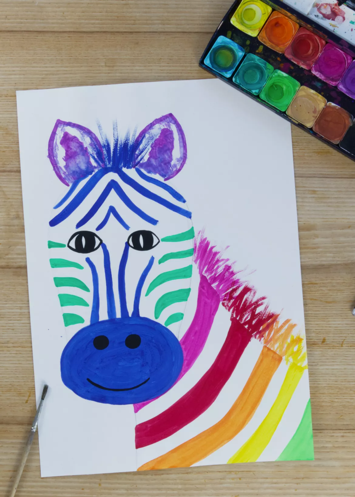 Bild in der Beschreibung des Unterrichtsmaterials Kunst Grundschule, Male ein buntes Zebra von Pinselpauker #1