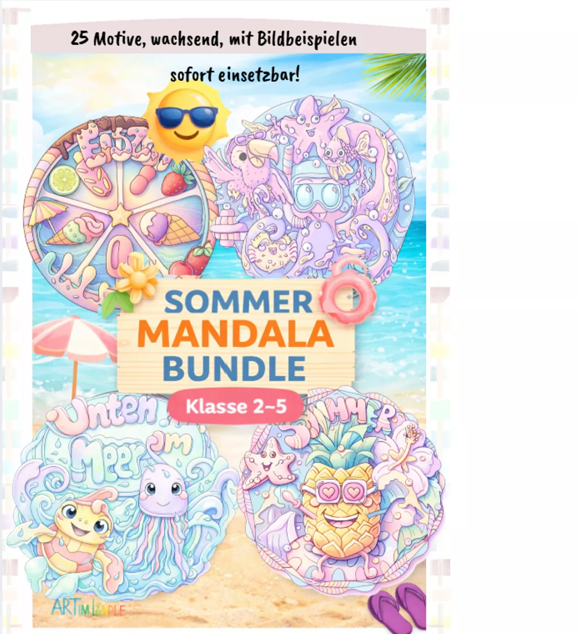 Bild in der Beschreibung des Unterrichtsmaterials Kostenlos: Ausmalbild Mandala unter Wasser – Taucher (Grundschule, Sommer) von Art im Ländle #1