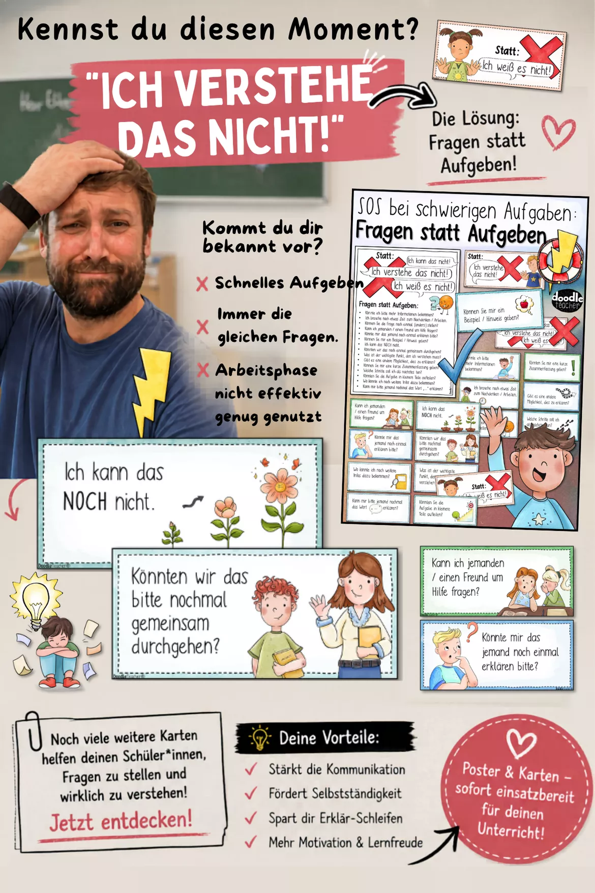Bild in der Beschreibung des Unterrichtsmaterials Unterrichtsstörungen: Fragen statt Aufgeben - Sos-Hilfe bei "Ich weiß das nicht!" vorbeugen 🆘 von Doodleteacher #1
