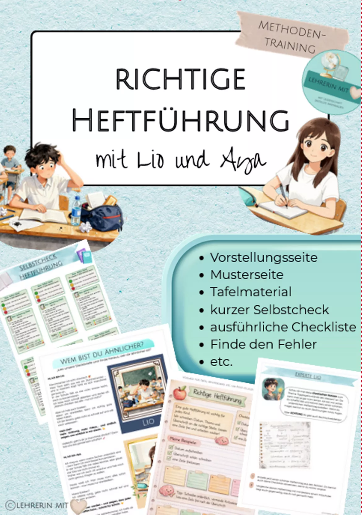 Bild in der Beschreibung des Unterrichtsmaterials Lio und Aya Freebie Checkliste richtige Heftführung von Lehrerin Mit Herz #1