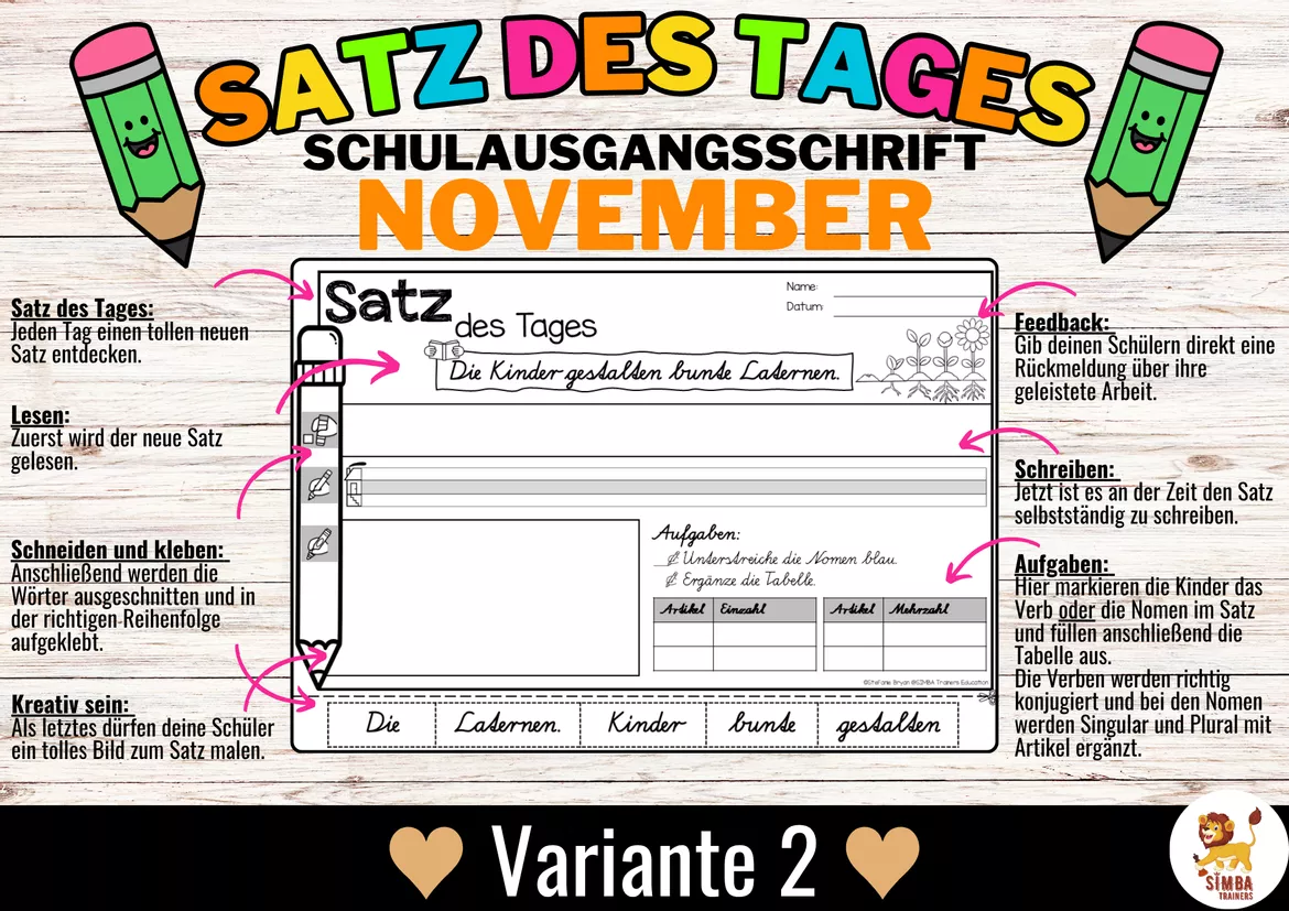 Bild in der Beschreibung des Unterrichtsmaterials Sätze schreiben / Satz des Tages / Schüttelsätze (Schulausgangsschrift) schreiben Herbst November von SIMBA Trainers Education #2