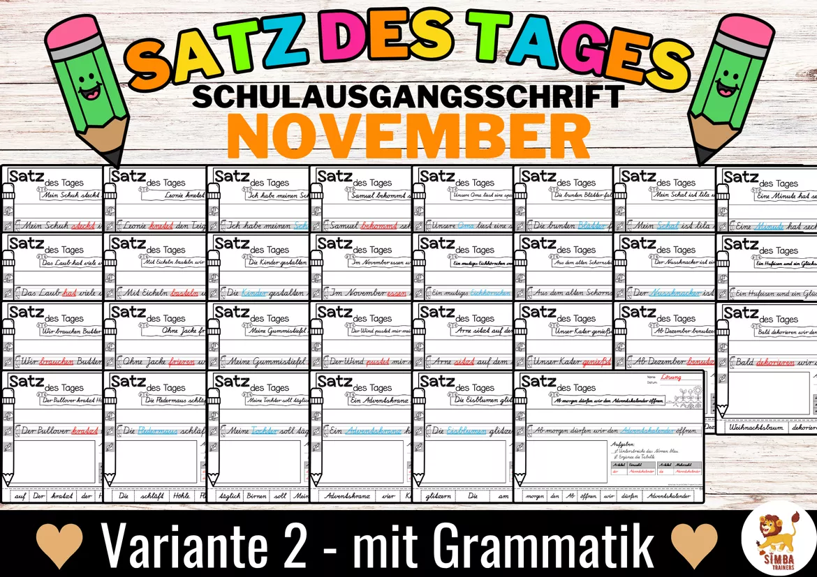Bild in der Beschreibung des Unterrichtsmaterials Sätze schreiben / Satz des Tages / Schüttelsätze (Schulausgangsschrift) schreiben Herbst November von SIMBA Trainers Education #5