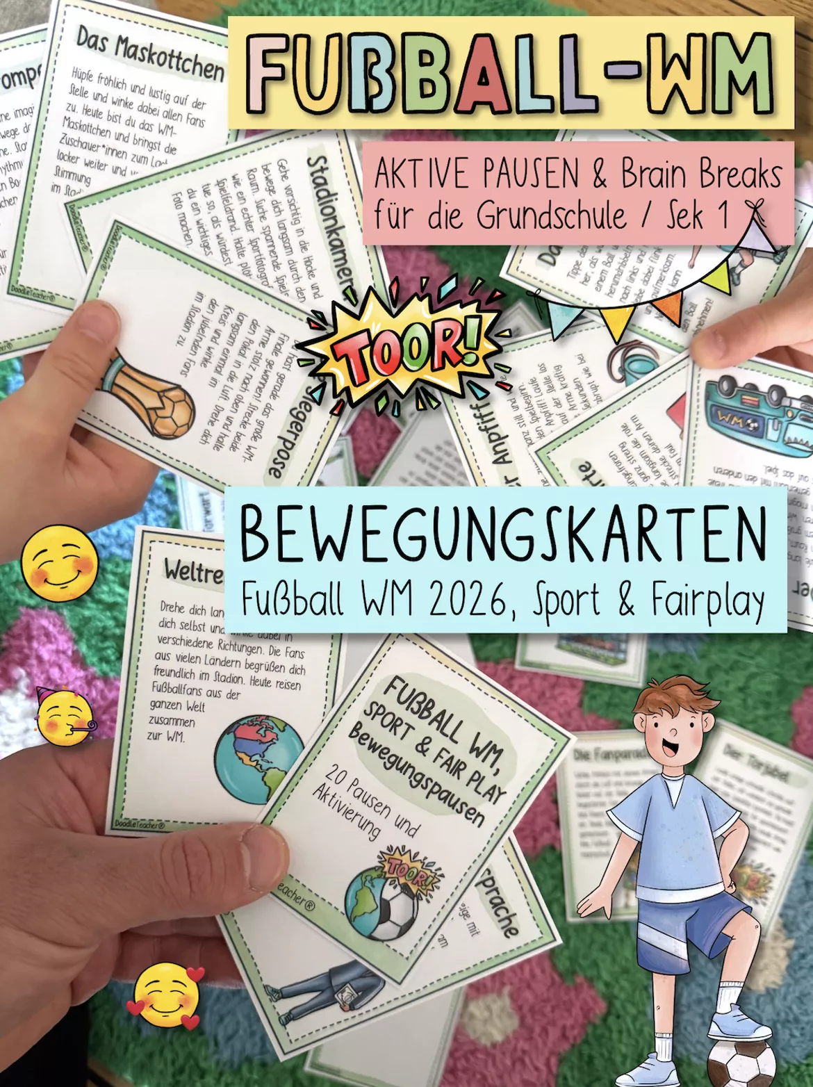 Bild in der Beschreibung des Unterrichtsmaterials Fußball WM - 20 Bewegungspausen Fußball Weltmeisterschaft 2026 ⚽️ Aktivierung & aktive Pause Grundschule von Doodleteacher #1