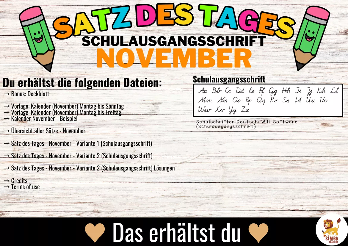 Bild in der Beschreibung des Unterrichtsmaterials Sätze schreiben / Satz des Tages / Schüttelsätze (Schulausgangsschrift) schreiben Herbst November von SIMBA Trainers Education #3