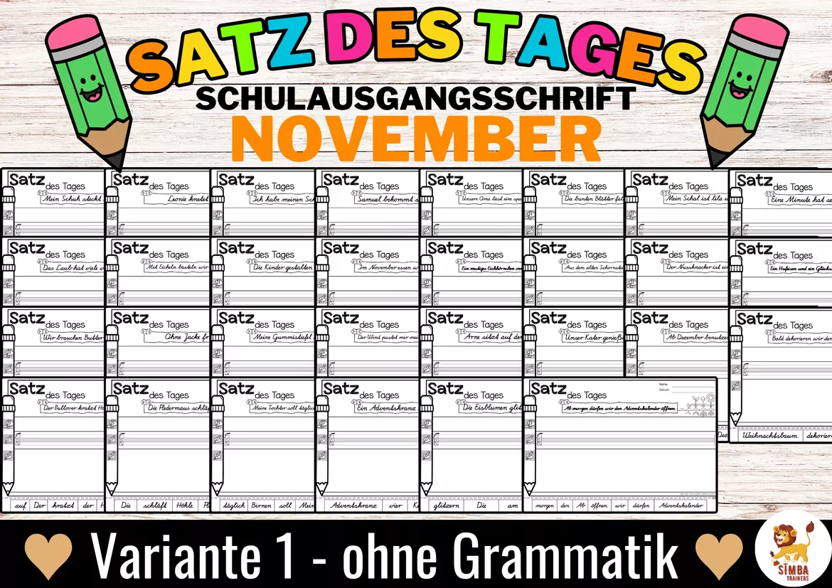 Bild in der Beschreibung des Unterrichtsmaterials Sätze schreiben / Satz des Tages / Schüttelsätze (Schulausgangsschrift) schreiben Herbst November von SIMBA Trainers Education #4