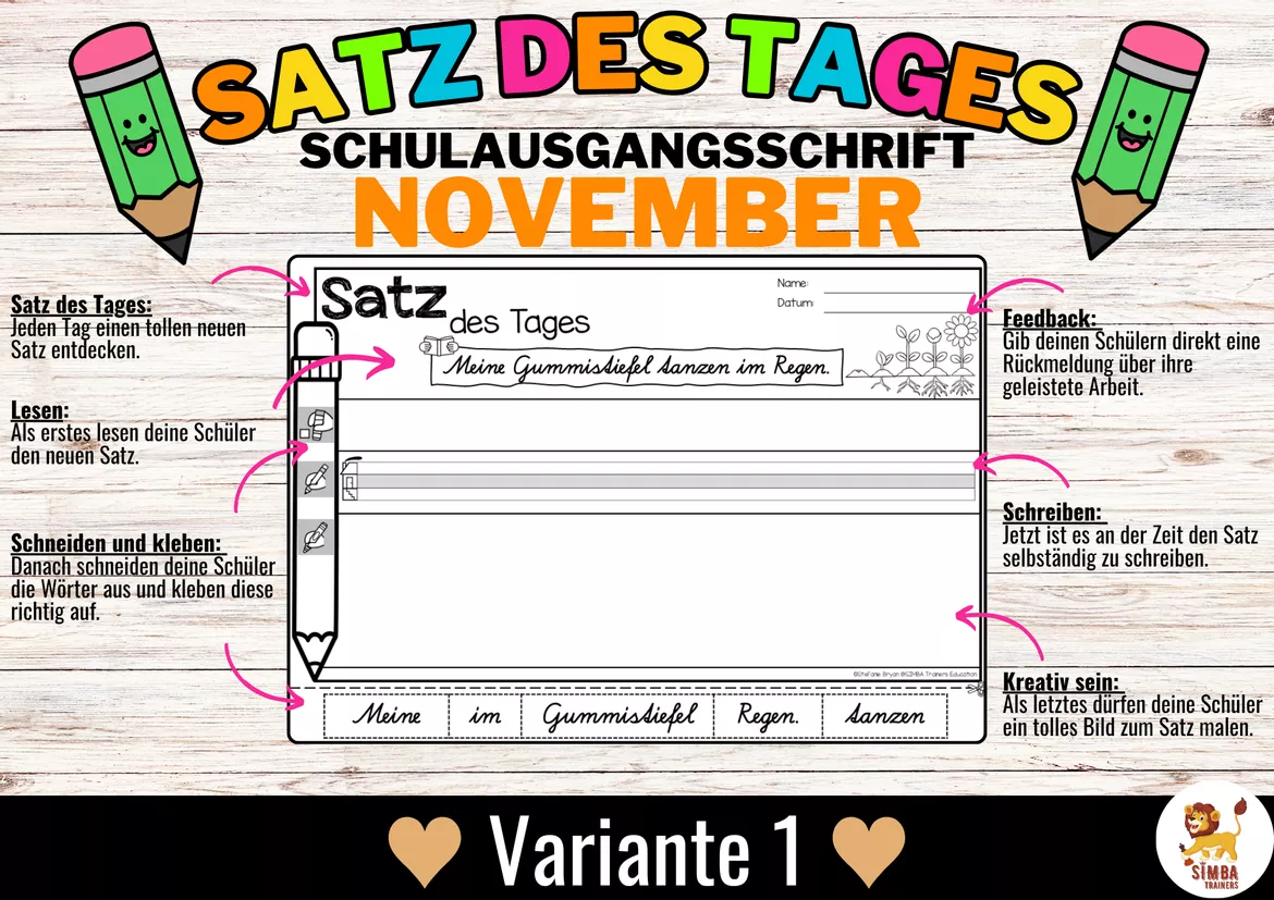 Bild in der Beschreibung des Unterrichtsmaterials Sätze schreiben / Satz des Tages / Schüttelsätze (Schulausgangsschrift) schreiben Herbst November von SIMBA Trainers Education #1