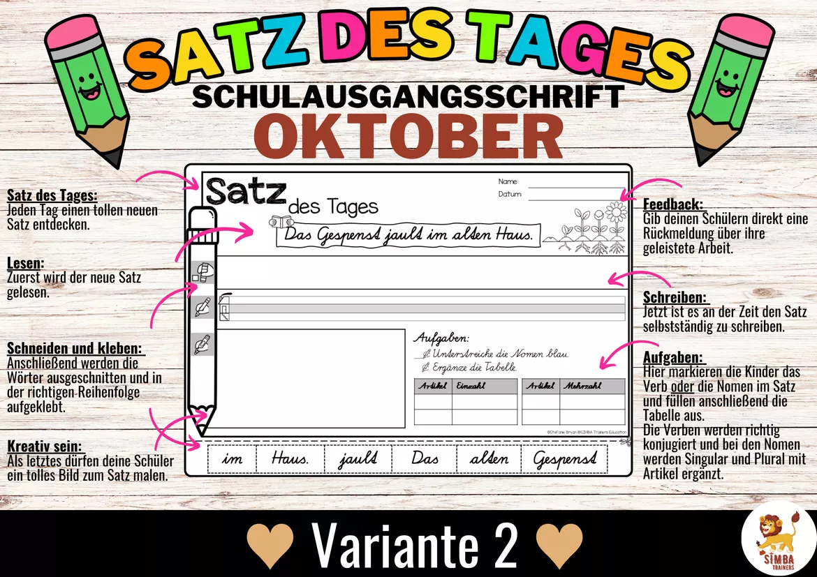 Bild in der Beschreibung des Unterrichtsmaterials Sätze schreiben / Satz des Tages / Schüttelsätze (Schulausgangsschrift) schreiben Herbst Halloween Oktober von SIMBA Trainers Education #2