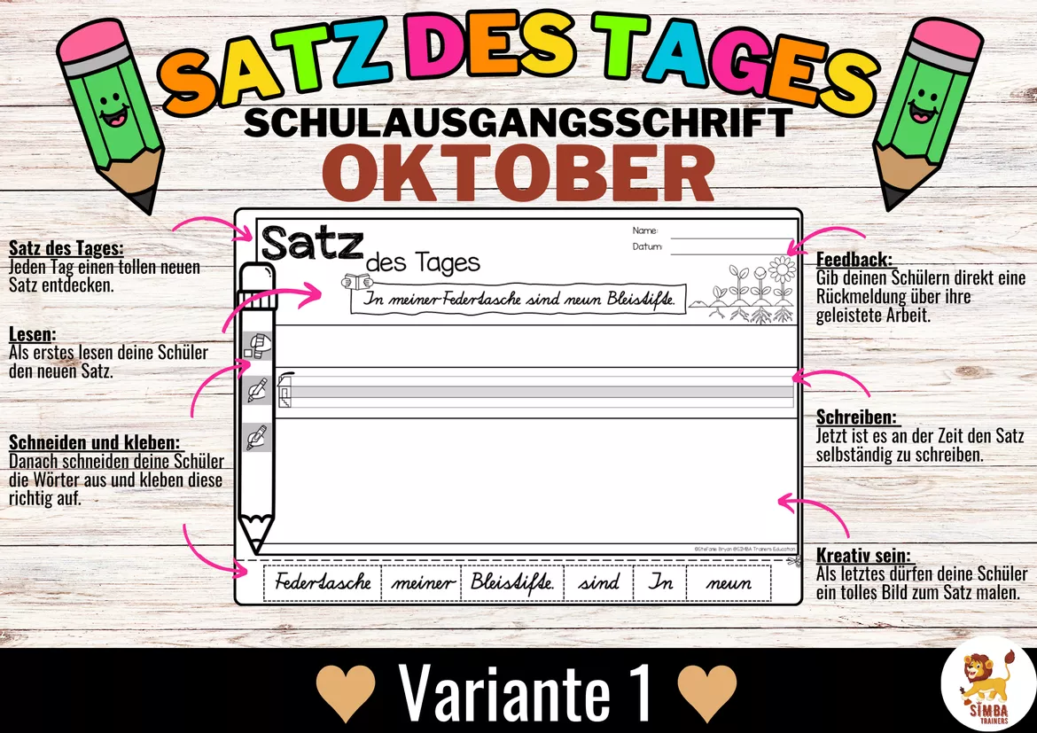 Bild in der Beschreibung des Unterrichtsmaterials Sätze schreiben / Satz des Tages / Schüttelsätze (Schulausgangsschrift) schreiben Herbst Halloween Oktober von SIMBA Trainers Education #1