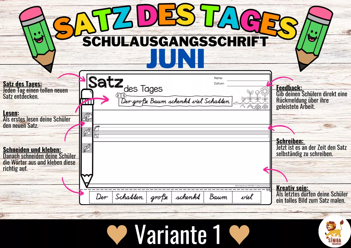 Bild in der Beschreibung des Unterrichtsmaterials Sätze schreiben / Satz des Tages / Schüttelsätze (Schulausgangsschrift) schreiben Frühling Sommer Juni von SIMBA Trainers Education #1