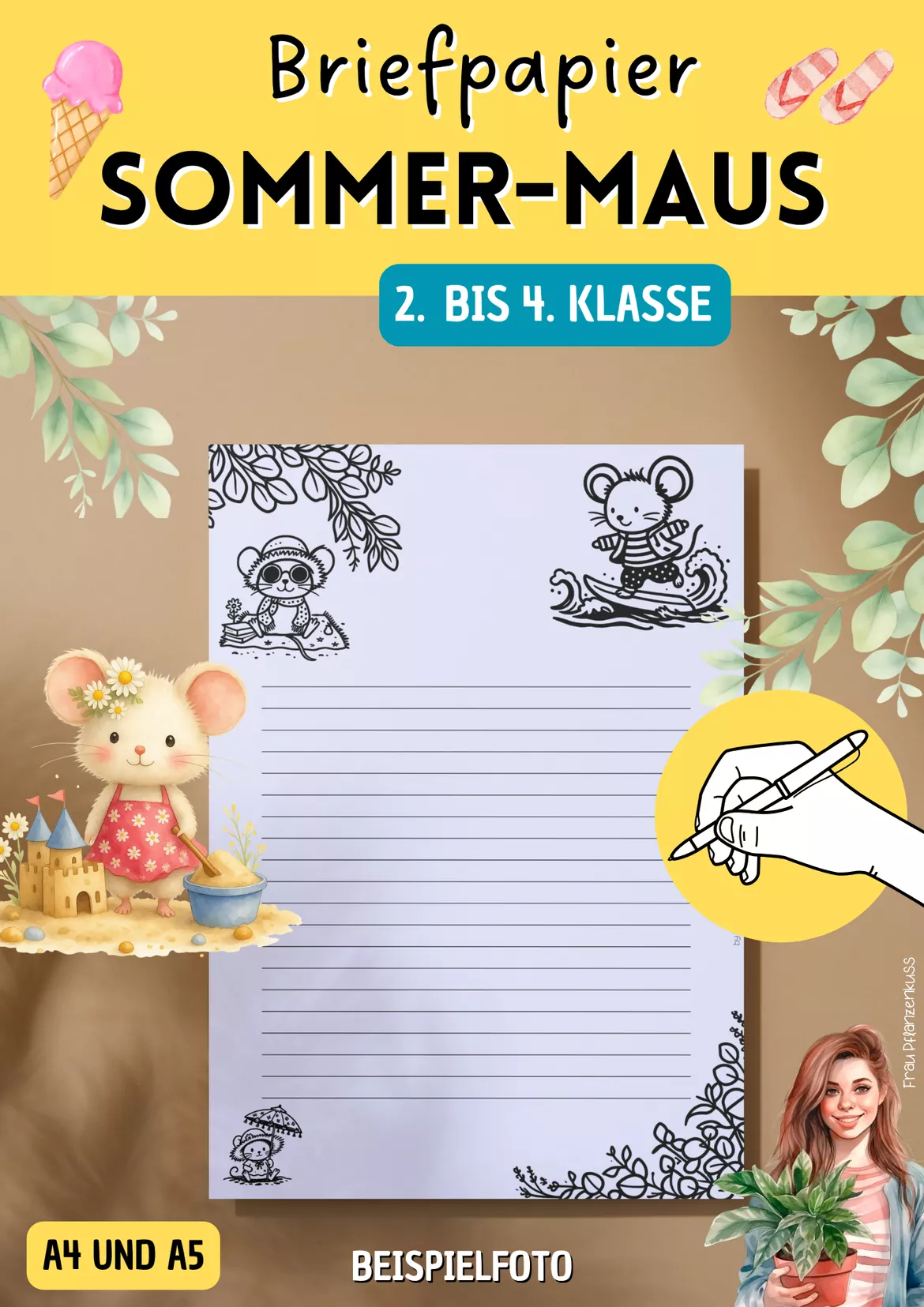 Bild in der Beschreibung des Unterrichtsmaterials Briefpapier Sommer 2. bis 4. Klasse Grundschule | Mäuse von Frau Pflanzenkuss #2