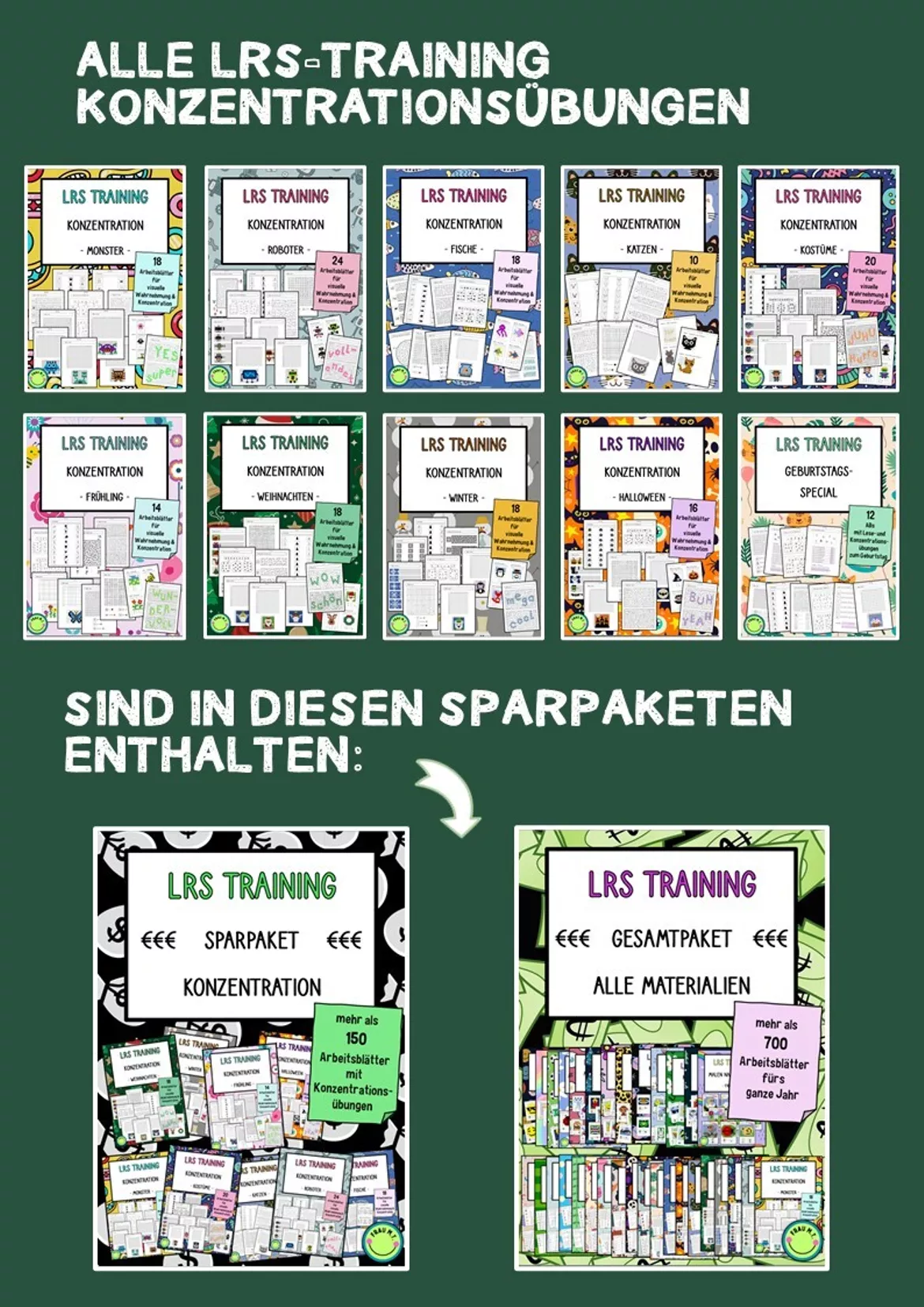Bild in der Beschreibung des Unterrichtsmaterials Konzentrationsübungen Sommer 18 ABs LRS Training Förderung ADHS ADS visuelle Wahrnehmung von Frau M.T. #1