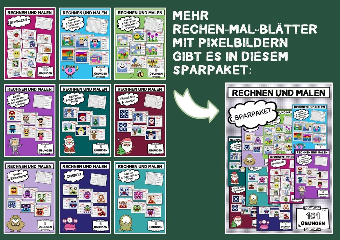 Bild in der Beschreibung des Unterrichtsmaterials Rechnen und Malen Ostern Pixelbilder Rechenmalblätter Einmaleins Multiplikation von Frau M.T. #1