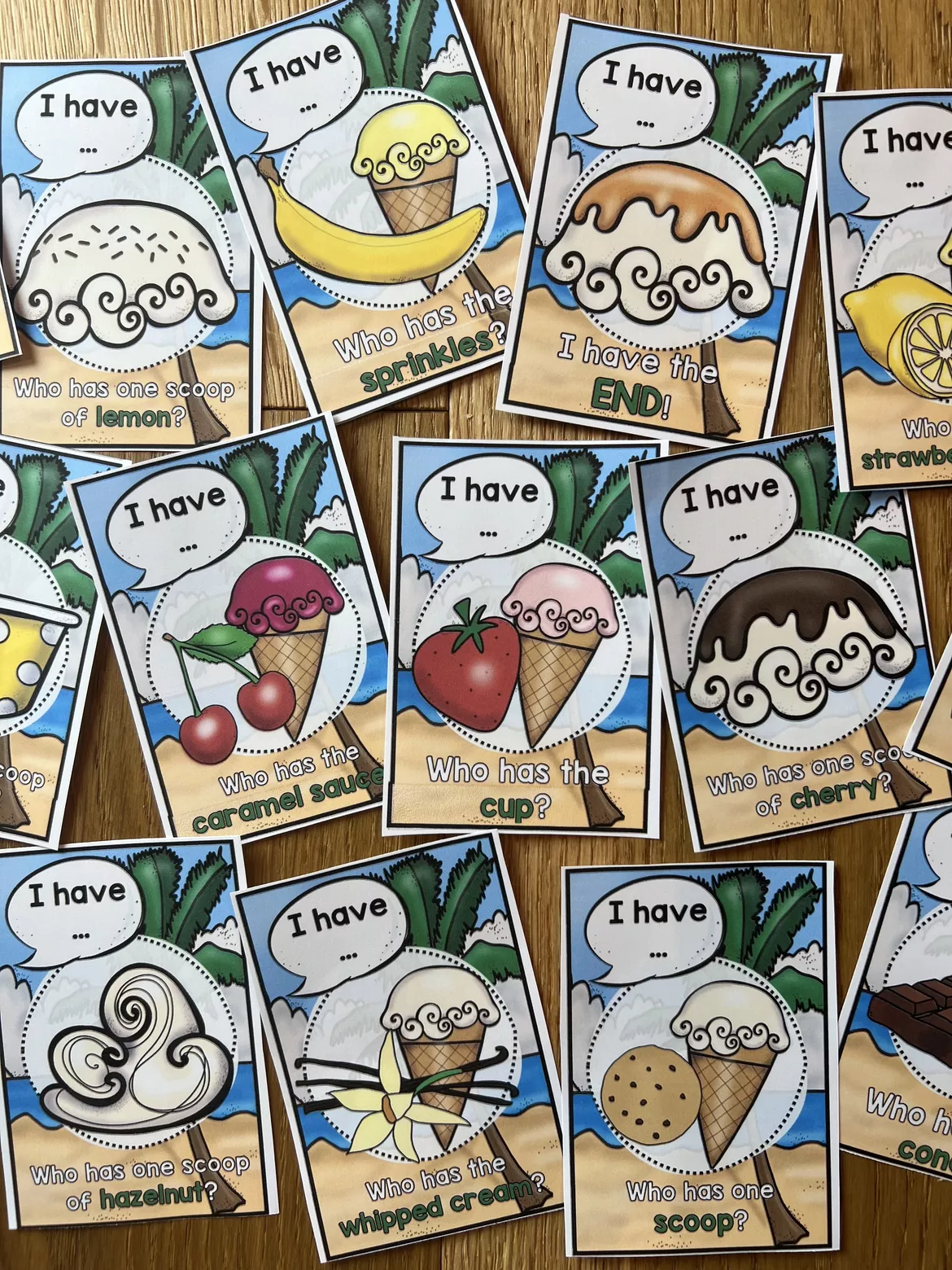Bild in der Beschreibung des Unterrichtsmaterials Lernspiel "I have - who has?" Ice cream | Englisch Grundschule (Klasse 3–4) von allerlei_fuer_die_schule #2
