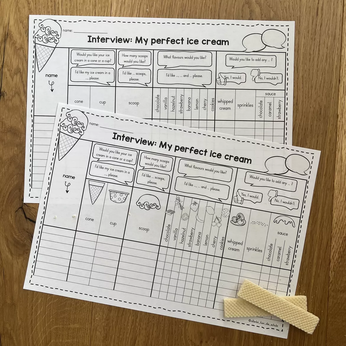 Bild in der Beschreibung des Unterrichtsmaterials Ice cream - Class Survey Englisch Grundschule (Klasse 3–4) – Interview & Speaking Activity für Wortschatztraining Eissorten | Arbeitsblätter von allerlei_fuer_die_schule #1