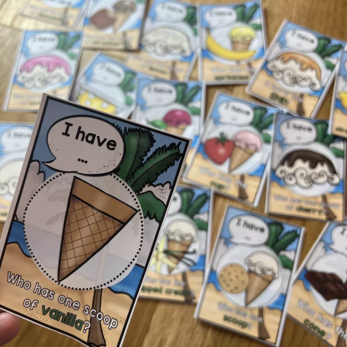 Bild in der Beschreibung des Unterrichtsmaterials Lernspiel "I have - who has?" Ice cream | Englisch Grundschule (Klasse 3–4) von allerlei_fuer_die_schule #1