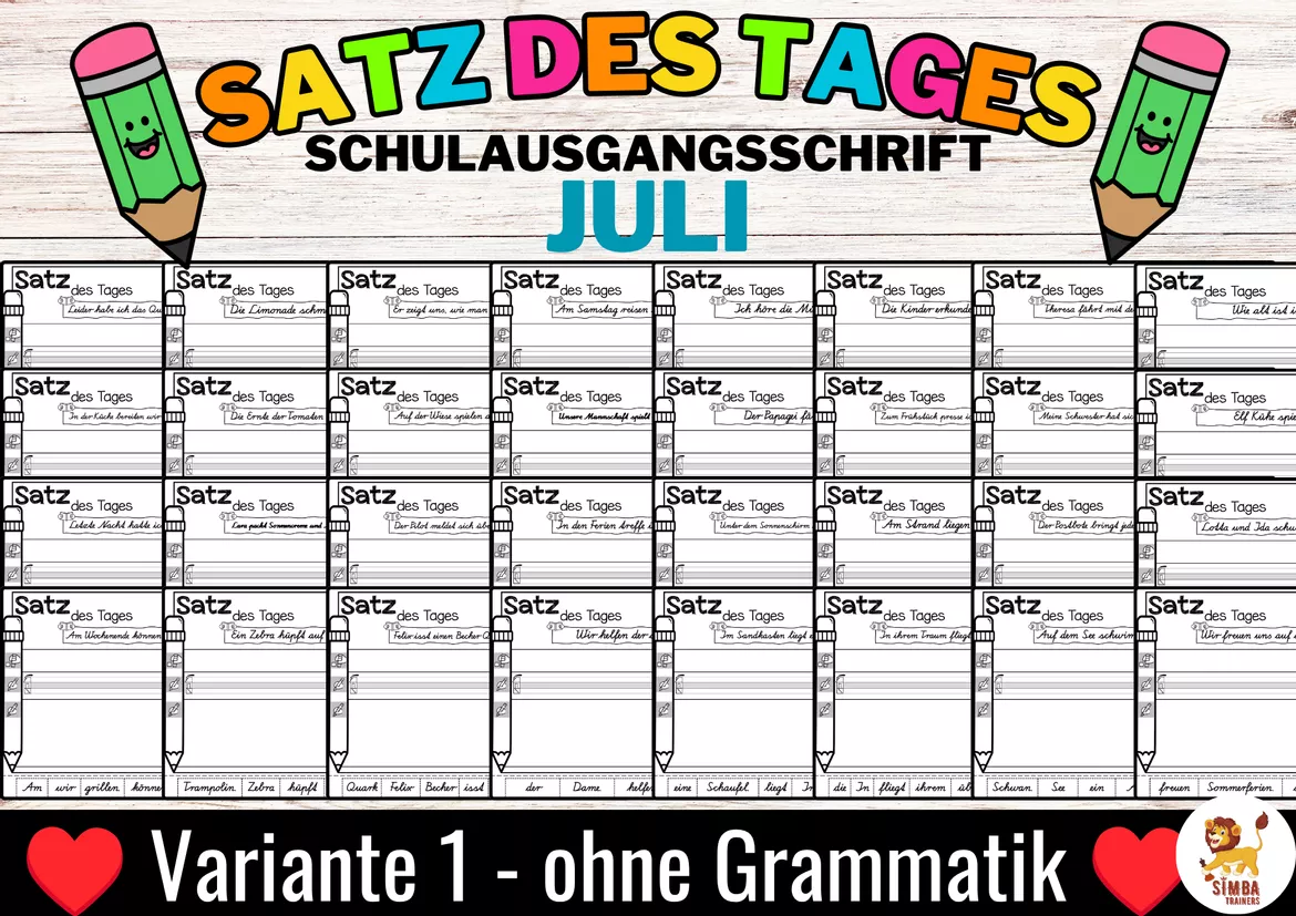 Bild in der Beschreibung des Unterrichtsmaterials Sätze schreiben / Satz des Tages / Schüttelsätze (Schulausgangsschrift) schreiben Sommer Sommerferien Juli von SIMBA Trainers Education #4