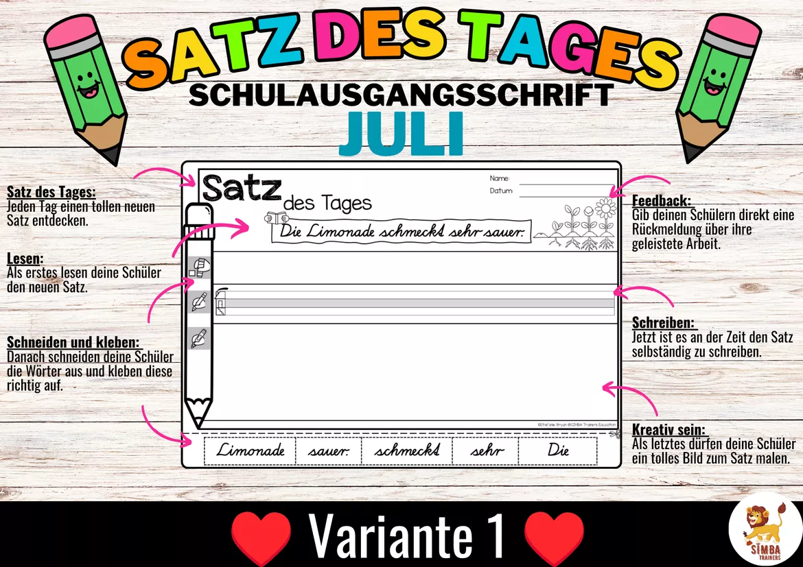 Bild in der Beschreibung des Unterrichtsmaterials Sätze schreiben / Satz des Tages / Schüttelsätze (Schulausgangsschrift) schreiben Sommer Sommerferien Juli von SIMBA Trainers Education #1