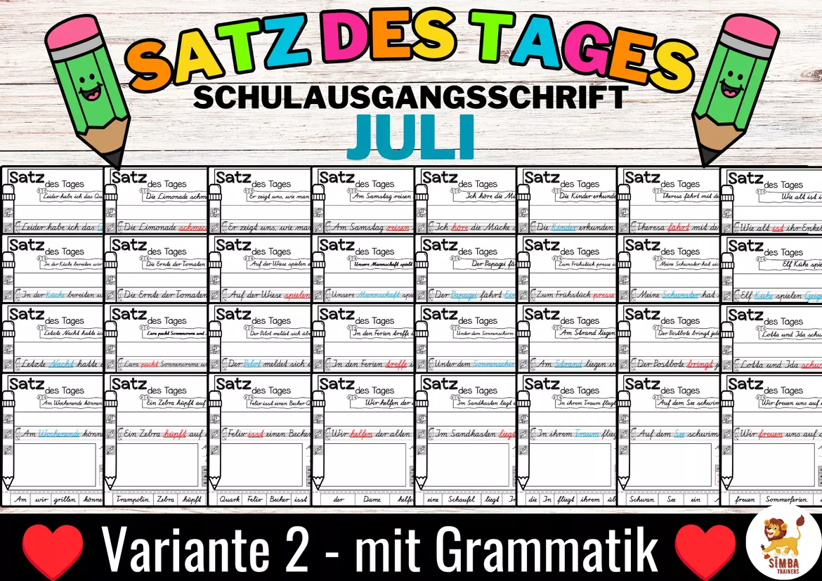 Bild in der Beschreibung des Unterrichtsmaterials Sätze schreiben / Satz des Tages / Schüttelsätze (Schulausgangsschrift) schreiben Sommer Sommerferien Juli von SIMBA Trainers Education #5