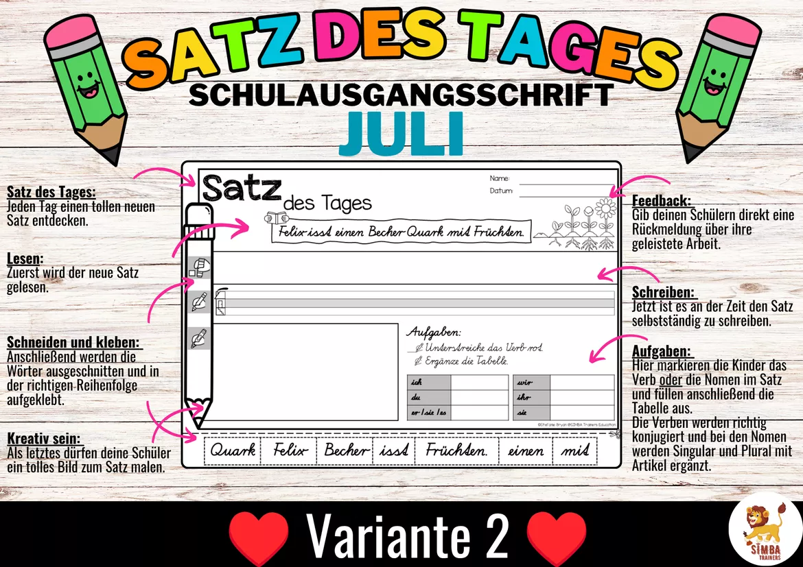 Bild in der Beschreibung des Unterrichtsmaterials Sätze schreiben / Satz des Tages / Schüttelsätze (Schulausgangsschrift) schreiben Sommer Sommerferien Juli von SIMBA Trainers Education #2